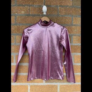 Beverly Mehl Metallic Liquid Mock Neck Turtleneck Long Sleeve small